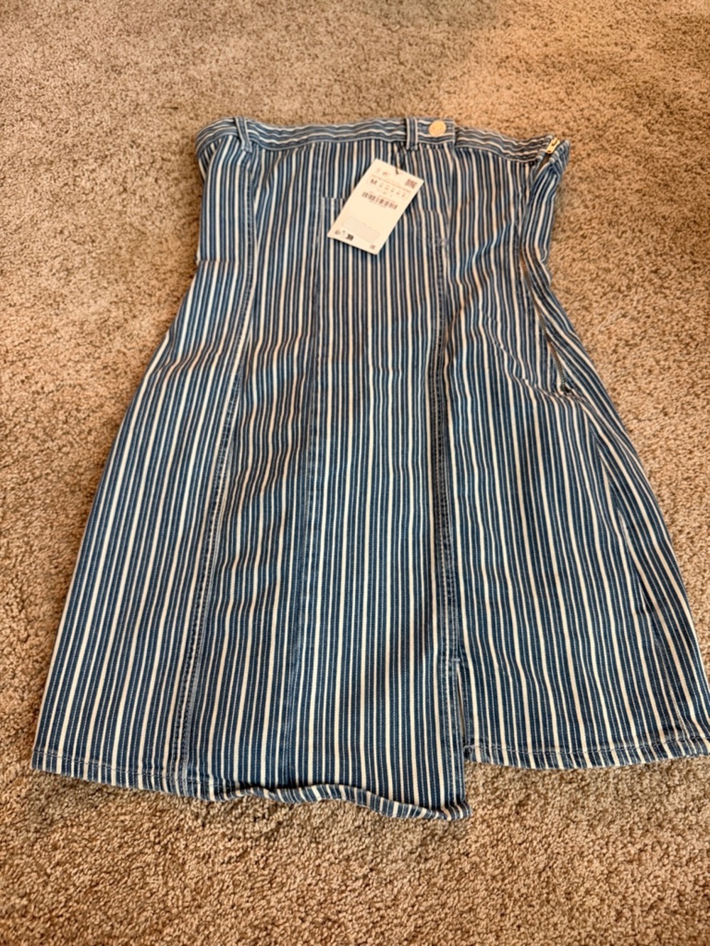 Zara Blue and White Striped Denim mini dress